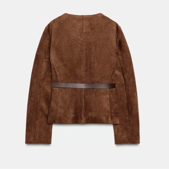 NWT Zara Woman Faux Suede Belted Jacket Balzer Size L Large - Picture 7 of 12